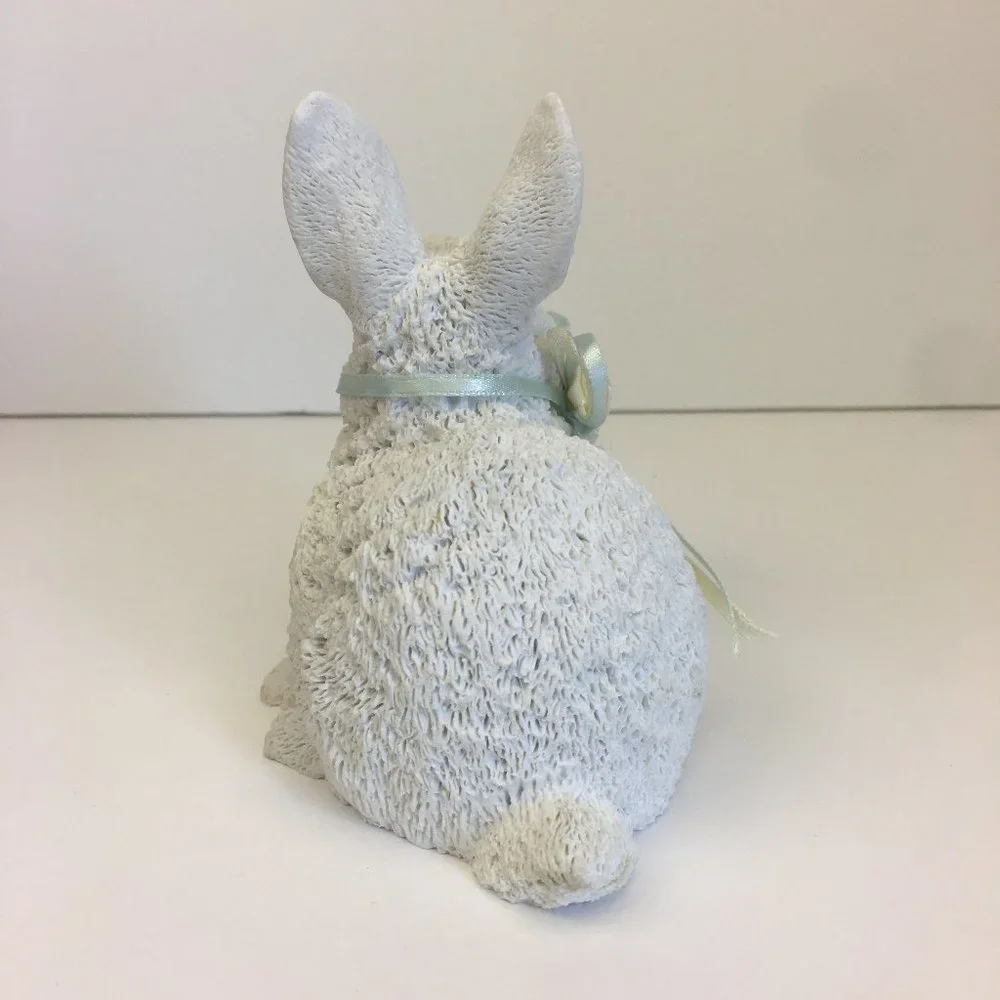 Vtg Easter Bunny Figurine w Floral‎ Ribbon Orig Box